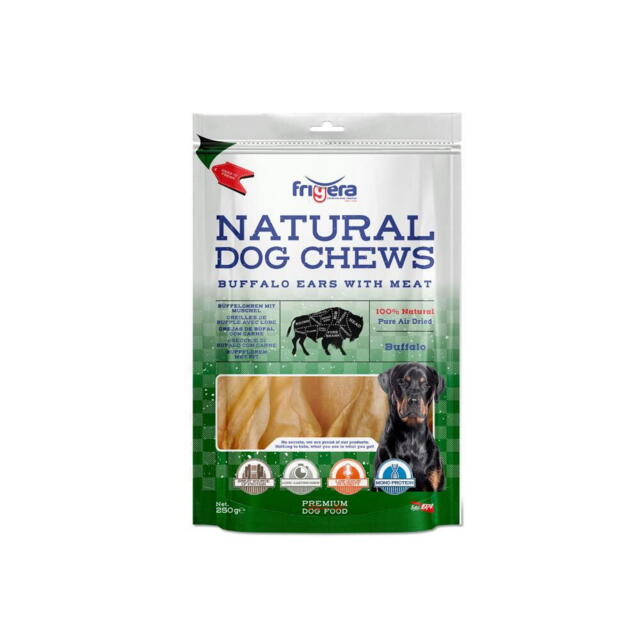 Frigera Natural Dog Chews Bøffelører m. kød, 250 g