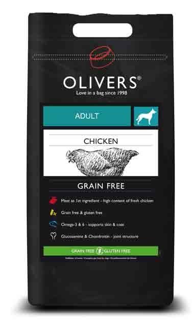 OLIVERS ADULT CHICKEN GRAIN FREE, LARGE - 12 kg -  INCL. GODBIDDER OG LEVERING
