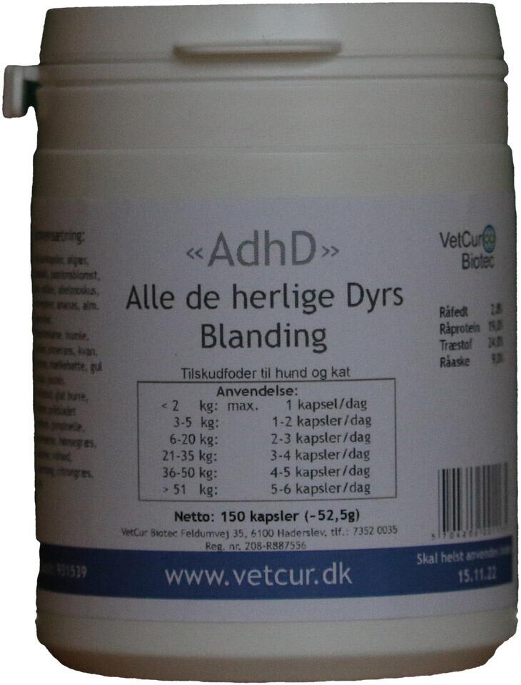 AdhD - ALLE DE HERLIGE DYRS BLANDING - 150 kapsler til hund og kat