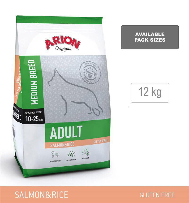 Arion Original Adult Medium Breed, Laks & Ris, 12 kg – Fragtfri levering - Godbidder medfølger