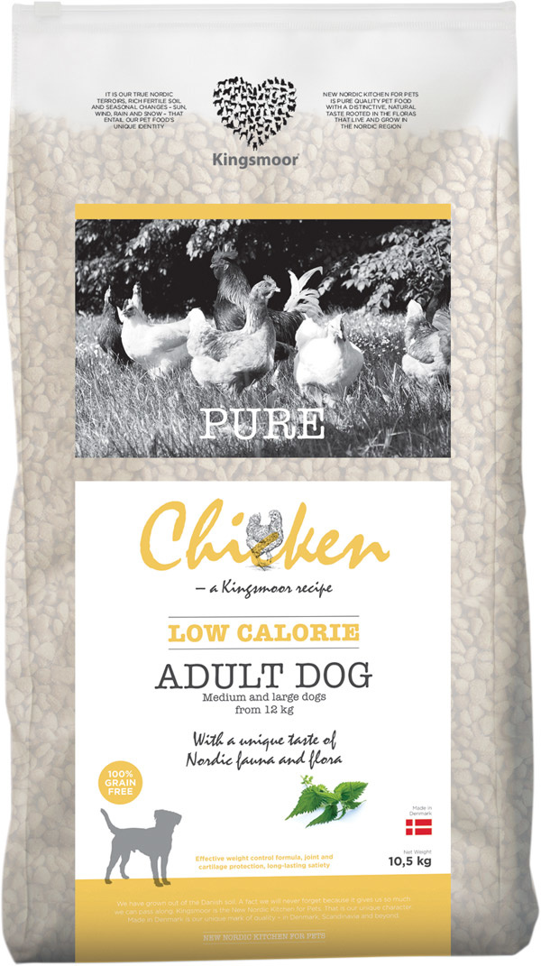 Fragtskade - 10,5 kg Kingsmoor Pure Dog Chicken LOW CALORIE - Pure Let Kingsmoor - Kylling DIÆT - FRAGTSKADEDE SÆKKE - INDHOLD HELT OK thumbnail