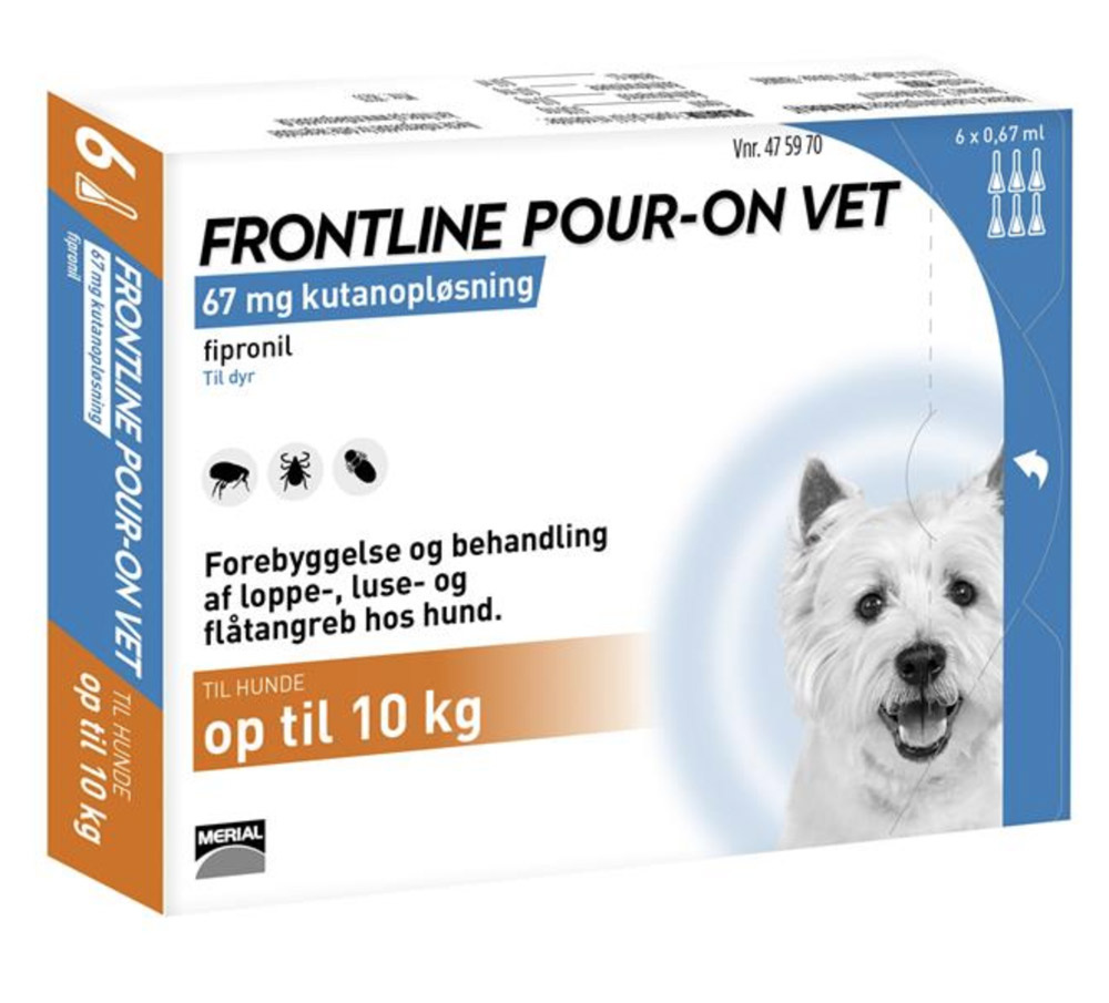 Frontline Pour-on Vet til hunde 2-10 kg, 100 mg/ml. 6 x 0,67 ml. thumbnail