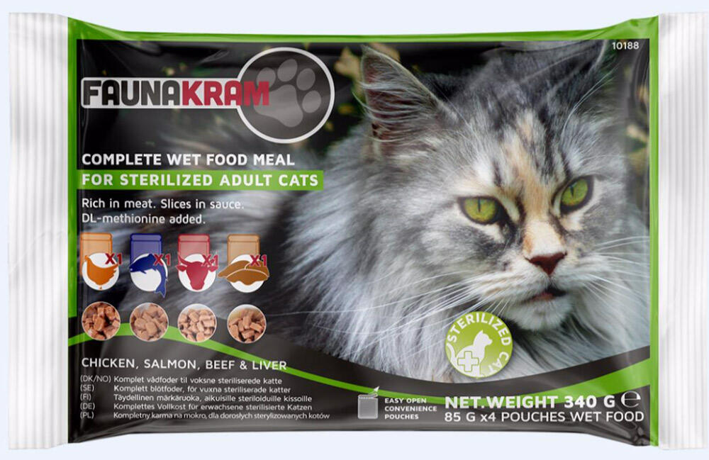 Faunakram, 4 pack flowpack wet steril cat, 4 x 85 g thumbnail