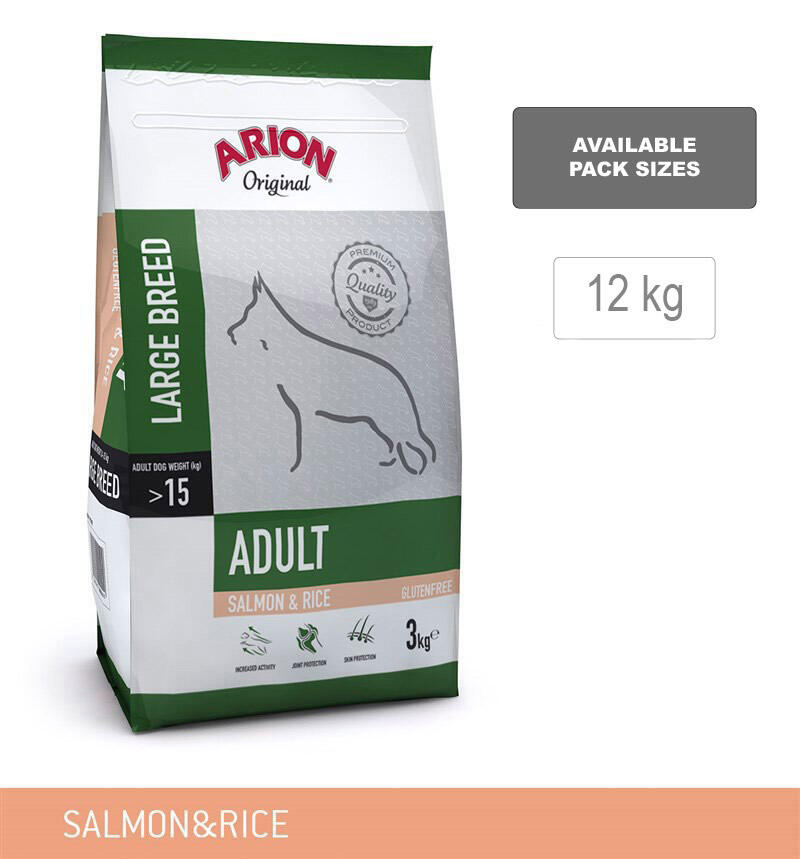 ARION ORIGINAL Adult Large Breed, Laks & Ris, 12 kg  -  incl gratis levering og 2 slags godbidder thumbnail