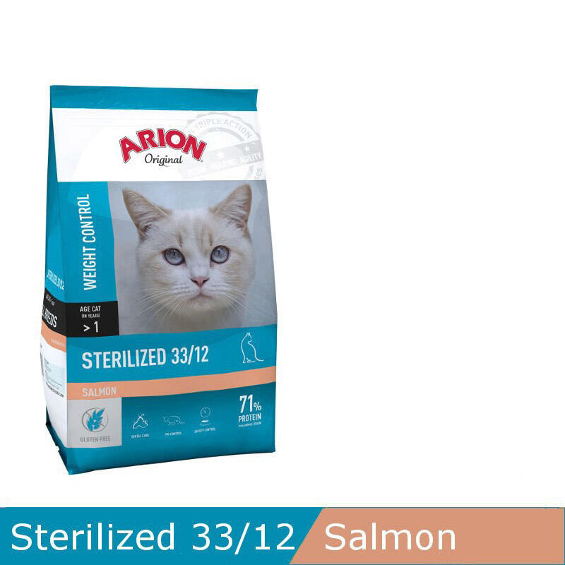 ARION ORIGINAL Cat Sterilized Salmon, 7,5 kg - incl. gratis levering og gratis vådfoder thumbnail