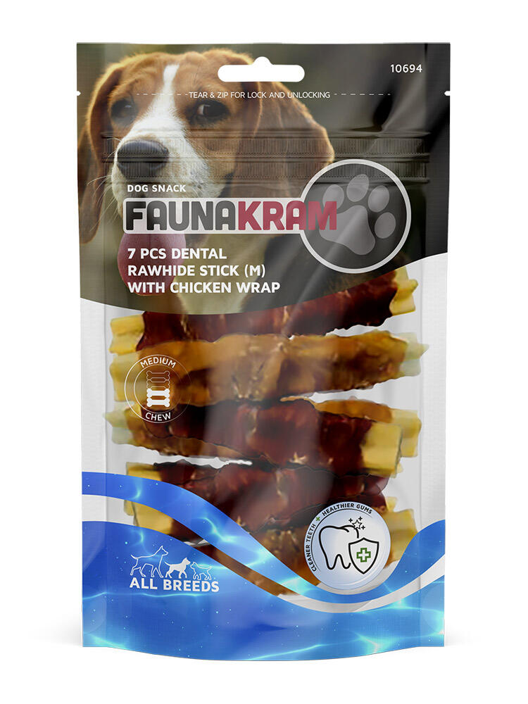 Faunakram 7 stk. kornfri dental stick med kylling, 180 gram thumbnail