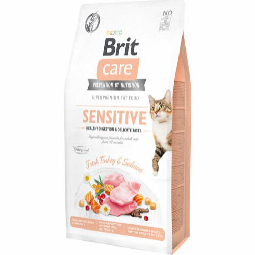 Brit Care Cat Grain-Free Sensitive Healthy Digestion and Delicate Taste, 7 kg - - incl. gratis levering og gratis vådfoder thumbnail