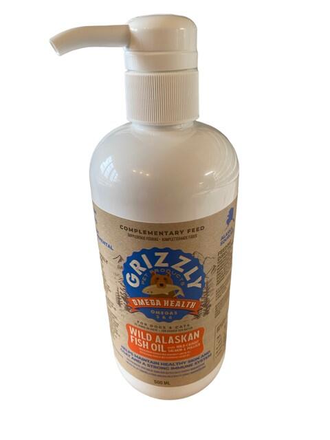 Grizzly Omega Health Lakseolie Fiskeolie 500 ml dyrelageret.dk