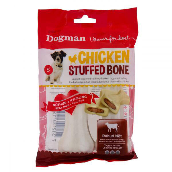 Dogman Chicken stuffed bone 2 stk. Hvid, str. 12,5 cm - med fyld af kylling thumbnail